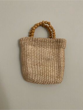 Woven Straw Tote with Beaded Handles - Natural